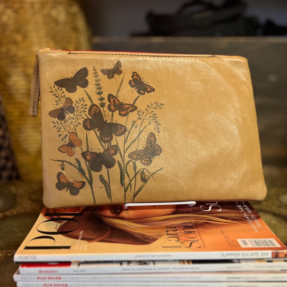 Totem Salvaged One Of A Kind Leather Butterfy Clutch Made In California